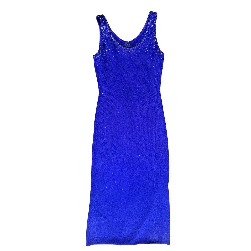 Vintage Dress by St John 2 Royal Purple Santana Knit Maxi Rhinestone Sparkle Gow - Picture 12 of 16